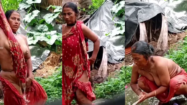 Aunty Outdoor Bathing Capture - Desi Aunty Leaked Video