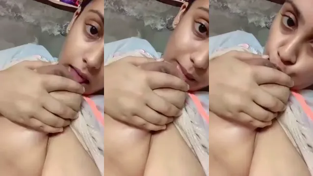 Desi Girl Sucking Her Boobs on Video Call - Naughty Tease Leaked