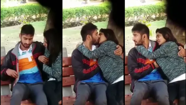 Jong desi koppel op bankje pijpen - geheime openbare buiten gelekt