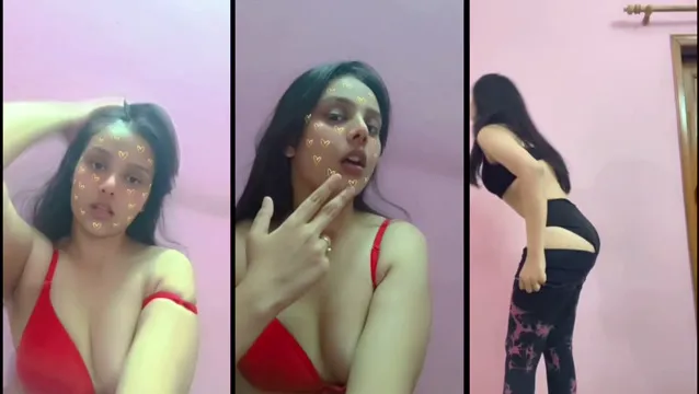 Hot Indian Girl Red Black Lingerie Strip Tease - Sexy Desi Amateur Video