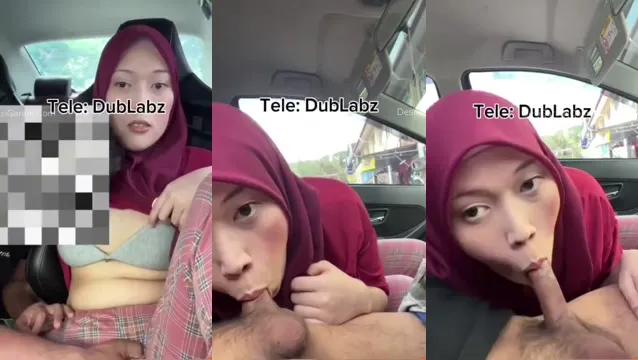 Boquete de conexão de carro Hijabi indonésio excitado - Vídeo fumegante de chupar pau ao ar livre