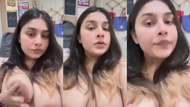 Enorma bröst retas - Busty Babe studsar enorma bröst på kameran