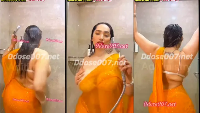 Watch Aditi Mistry Orange Saree Shower - Huge Wet Transparent Boobs Viral Video full viral video leaked